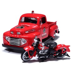 Maisto 1：24 哈雷戴維森皮卡車 + 摩托車壓鑄模型套組, 紅色, 1套