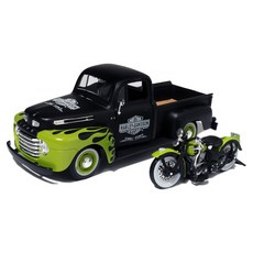 Maisto 1：24 哈雷戴維森皮卡車 + 摩托車壓鑄模型套組, 綠黑色, 1套