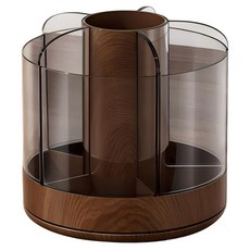 Couselect 木紋化妝筆收納筆筒 桌面臥室收納 多功能旋轉 分格整理, 胡桃木色, 1層