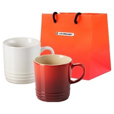 르크루제 카푸치노 머그 200ml x 2종 세트 + 쇼핑백 S, 머랭, 빨강, 1세트