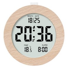 Couselect 北歐木紋電子鬧鐘 溫柔背光 桌面時鐘 帶日期溫度 顯示睡眠模式 可愛小巧鬧鐘, 圓形