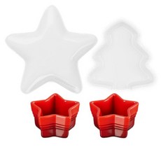 LE CREUSET 假日餐具4件組, 白色, 紅色, 星星盤(1P), 星星湯匙架(1P), 星星烤盅(2P), 1個
