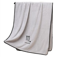 QIDINA 奇蒂可 珊瑚絨蓬鬆星座親膚超吸水浴巾 J 款式隨機, 淡雅淺灰, 1個