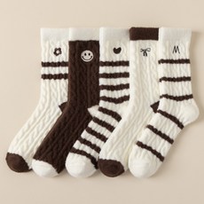 2'nd Pink 產婦用提拉米蘇刷毛中筒襪 棕色 5雙組, 1套