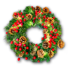 摩達客 豪華綠色裝飾聖誕花圈 + 3米鈴鐺松果燈串暖白光, 豐盛紅金系, 1個