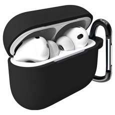 아이몰 컬러 실리콘 일체형 케이스 +카리비너 키링, 에어팟 프로 3, 블랙, 1세트