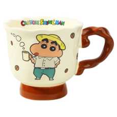 萌兔兔 蠟筆小新 陶瓷陶趣高腳咖啡杯 400ml, 棕色, 1個