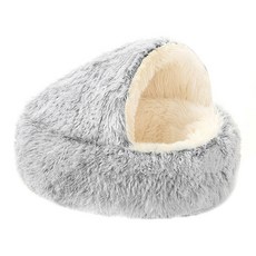 咕沛日常 貝殼長絨貓窩 保暖貓窩 冬天貓窩 冬季貓窩 毛絨寵物窩, 灰色, 1個