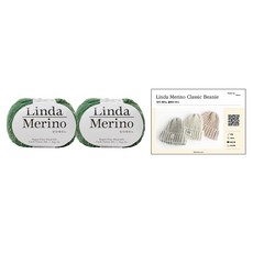 yarna 클래식 비니 린다메리노 50g x 2p + 도안 DIY 패키지 세트, 709 그린, 1세트