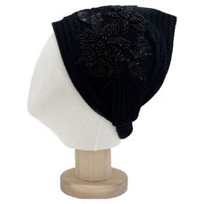 바른리빙 스팽글 플라워 밴드 주방 두건 모자 DK-15, 블랙, 1개