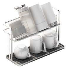 Bareunliving 不鏽鋼隨行杯杯子瀝水架置物架, 銀色, 1個, 2層