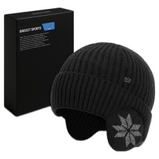 BAEGOT 男士雪花登山跑步針織護耳帽, 黑色