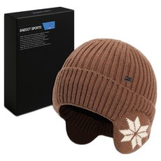 배곧인터내셔널 남성용 눈꽃 등산 러닝 니트 귀달이모자, 브라운