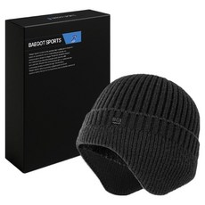 배곧인터내셔널 남성용 등산 니트 귀달이 비니 모자 기모, 블랙