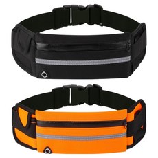 링크코드 러닝 슬림 방수 밸트 백, 블랙, 오렌지, 2개
