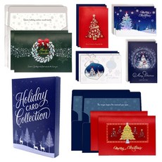 Maumdama 高級燙金優質聖誕卡 6款 x 2張 + 內頁 12張 + 信封 2款 x 6個 套組, 混合色, 1套