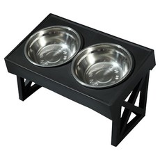 錦和寵物 可調雙不銹鋼寵物碗, 黑色, 1個