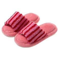 ARTJOY 蓬鬆條紋露趾毛絨室內拖鞋, 紅色, 1個