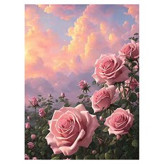 윰스 DIY 집콕 취미 미니 유화그리기 키트 40 x 50 cm, 핑크빛 장미, 1개