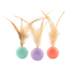 pidan 貓咪Pepe羽毛彈力球玩具3件組, 紅色, 綠色, 紫色, 1套