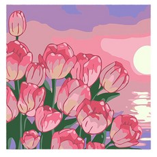 윰스 DIY 집콕 취미 미니 유화그리기 키트 20 x 20 cm, 노을과 튤립, 1개