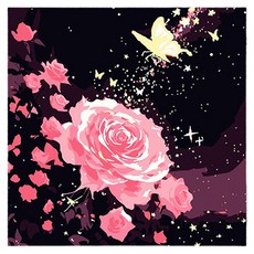 윰스 DIY 집콕 취미 미니 유화그리기 키트 20 x 20 cm, 나비와 장미, 1개