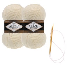 alize 라나골드 뜨개실 100g x 2p 목도리 패키지 도안 및 대바늘, 01, 1개