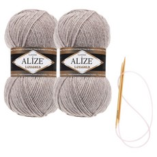 alize 라나골드 뜨개실 100g x 2p 목도리 패키지 도안 및 대바늘, 207, 1개