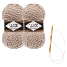 alize 라나골드 뜨개실 100g x 2p 목도리 패키지 도안 및 대바늘, 05, 1개