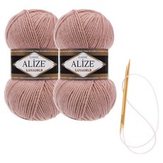 alize 라나골드 뜨개실 100g x 2p 목도리 패키지 도안 및 대바늘, 173, 1개