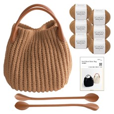 yana DIY 패키지 소울 몽블랑백 뜨개실 6p + 나뭇잎 가죽 손잡이 2p + 인쇄도안 세트, 519밀크티(뜨개실), 브라운(핸들), 1세트