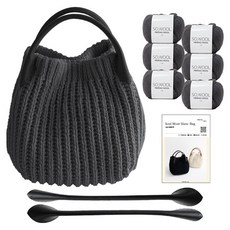 yana DIY 패키지 소울 몽블랑백 뜨개실 6p + 나뭇잎 가죽 손잡이 2p + 인쇄도안 세트, 515차콜(뜨개실), 블랙핸들, 1세트