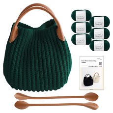 yana DIY 패키지 소울 몽블랑백 뜨개실 6p + 나뭇잎 가죽 손잡이 2p + 인쇄도안 세트, 510그린(뜨개실), 브라운(핸들), 1세트