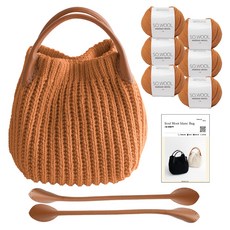 yana DIY 패키지 소울 몽블랑백 뜨개실 6p + 나뭇잎 가죽 손잡이 2p + 인쇄도안 세트, 521빈티지오렌지(뜨개실), 브라운(핸들), 1세트