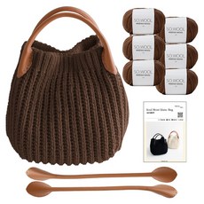 yana DIY 패키지 소울 몽블랑백 뜨개실 6p + 나뭇잎 가죽 손잡이 2p + 인쇄도안 세트, 505헤이즐넛(뜨개실), 브라운(핸들), 1세트