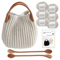 yana DIY 패키지 소울 몽블랑백 뜨개실 6p + 나뭇잎 가죽 손잡이 2p + 인쇄도안 세트, 518실버그레이(뜨개실), 브라운(핸들), 1세트