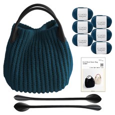 yana DIY 패키지 소울 몽블랑백 뜨개실 6p + 나뭇잎 가죽 손잡이 2p + 인쇄도안 세트, 511블루(뜨개실), 블랙핸들, 1세트