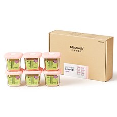 글라스락 눈금 이유식 큰용량 스마일캡 핑크에디션, 1세트, 270ml(6P)