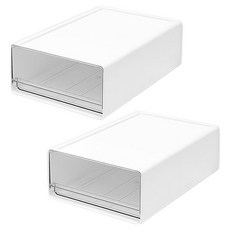 BANGJIASHI 桌上透明抽屜盒/抽屜收納盒/收納盒 可疊加 小 2個, 白色透明, 1層