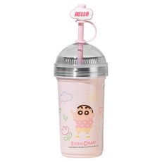 萌兔兔 蠟筆小新 316童趣吸管保冰杯, 粉色, 1個, 625ml