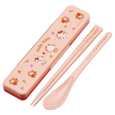 Skater CCS3SA 湯匙 + 筷子 18cm + 收納盒組, Hello Kitty, 1套, 湯匙+筷子+收納盒