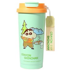 MTuTU 萌兔兔 蠟筆小新 304保溫咖啡杯, 綠橙色, 1個, 500ml