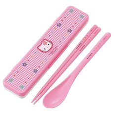 스케이터 CCS3SAAG 스푼 + 젓가락 18cm + 항균케이스 세트, 핑크 헬로키티, 1세트, 스푼+젓가락+케이스