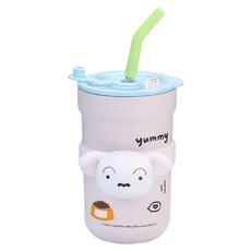 MTuTU 萌兔兔 蠟筆小新 316趣玩公仔吸管保溫杯 小白, 粉紫色, 1個, 580ml