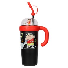 MTuTU 萌兔兔 蠟筆小新 316景觀附把手保溫杯 唱片高款, 黑色, 1個, 1.1L