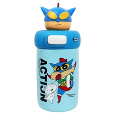 MTuTU 萌兔兔 蠟筆小新 316抱抱公仔雙飲口保溫瓶 超人, 藍色, 1個, 600ml