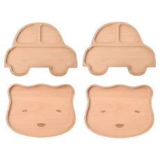 【Homely Zakka】 日式創意木質餐盤/托盤/零食盤/置物盤 車子 x 2 + 瞇瞇熊 x 2, 1套, 木色