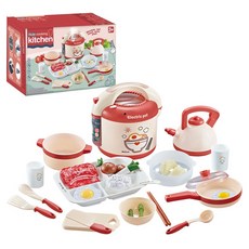 하늘썬별 스팀전기밥솥 후라이팬 달걀프라이 요리 주방놀이 세트 XiaoH346AP, 1세트, 핑크