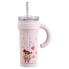 MTuTU 萌兔兔 蠟筆小新 316冬日附把手吸管保溫杯, 粉色, 1個, 900ml
