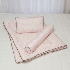 아띠블랑 유아용 순면 아기 베개커버 2p + 속통 + 차렵이불 + 바디필로우 꿀잠 세트, 핑크